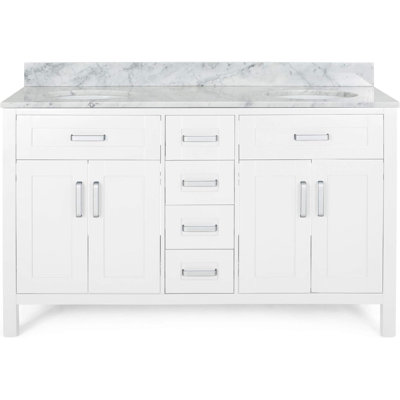 Meuble-lavabo double 61 po avec plateau en marbre Dinchen