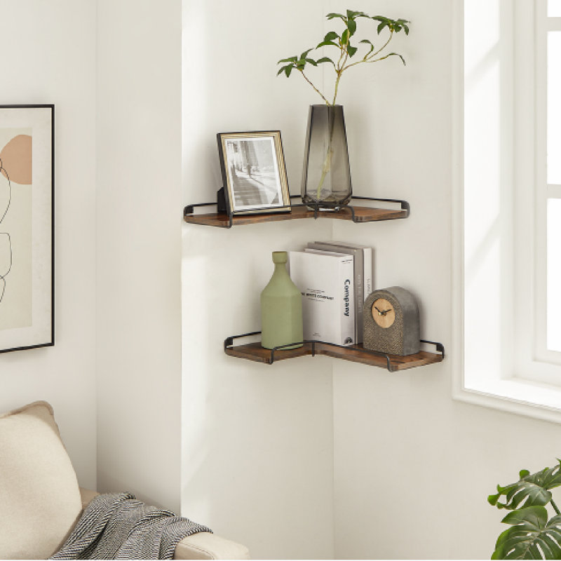 1.2cm H x 40cm W Steel Corner Bookcase, Rustic Brown/Black