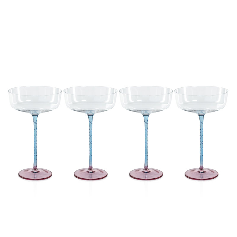 Ensemble de 4 pièces 10,99 oz. Ensemble de verres à pied en verre Martini, Rose / Bleu