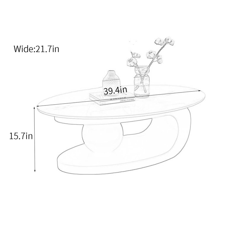 Creative oval rock plate end table, 15.7" H x 39.4" L x 21.7" W