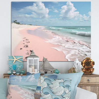 «Pink Minimalisme Beach Landscape II - Coastal Beach», art sur toile