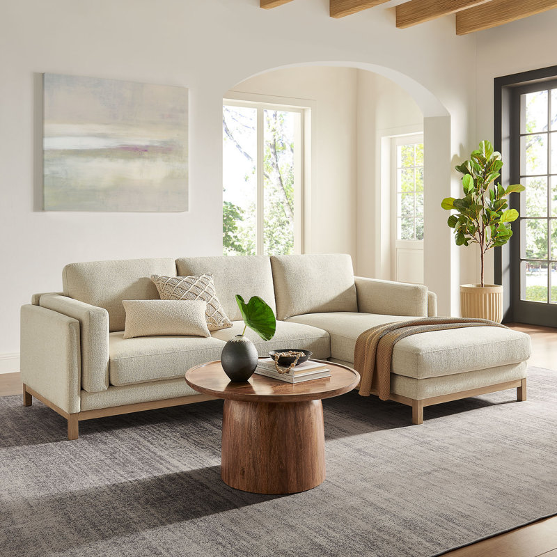 Roscoe Right-Facing Fabric Sectional Sofa With Chaise, Right Hand Facing, Ivory Fabric
