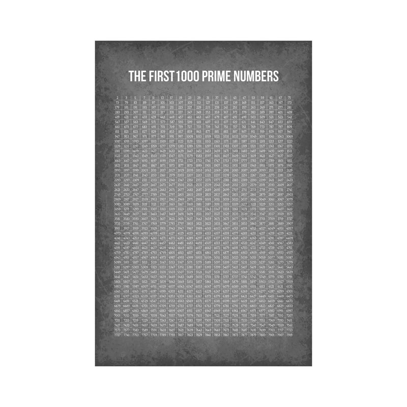 «First 1000 prime chiffres», reproduction d'art textuel, Pas de tapis, Toile tendue, H 40 po x l 26 po x P 1,5 po