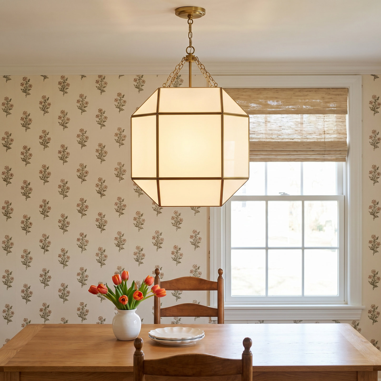 Reid 4 Light Glass Dimmable Pendant, Satin Brass, No