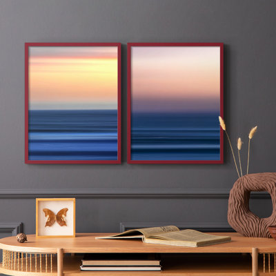 «Sunset Seascape I», reproduction encadrée de qualité supérieure - prête à être accrochée - aucun clou requis - aucun clou requis