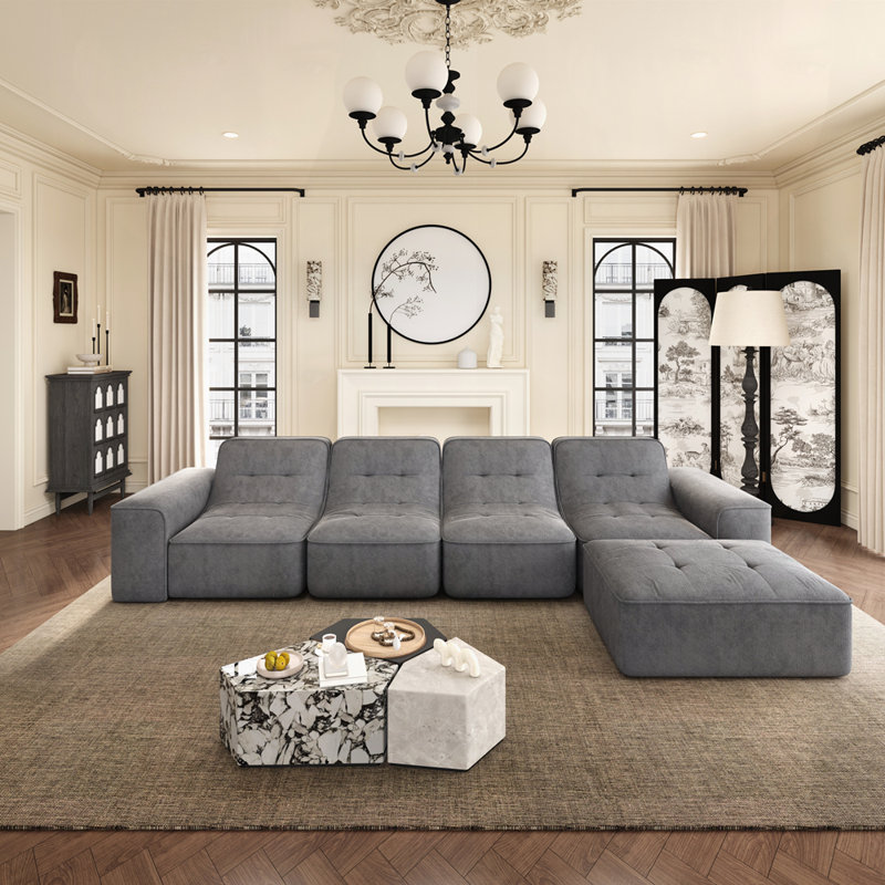 Canapé en chenille étincelant de 143,7 po, Gris