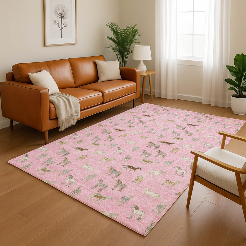 Tapis à imprimé animal de qualité supérieure lavable à la machine Prisco, Rosé, 3 pi x 5 pi