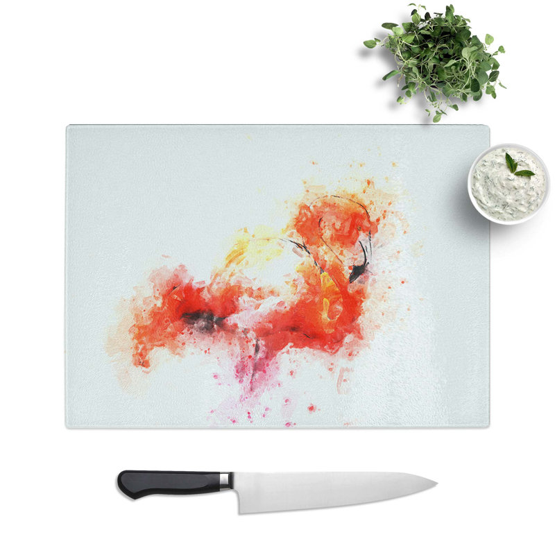 Glass Lone Pink Flamingo in Abstract Chopping Board, 28.5 cm W x 20 cm L