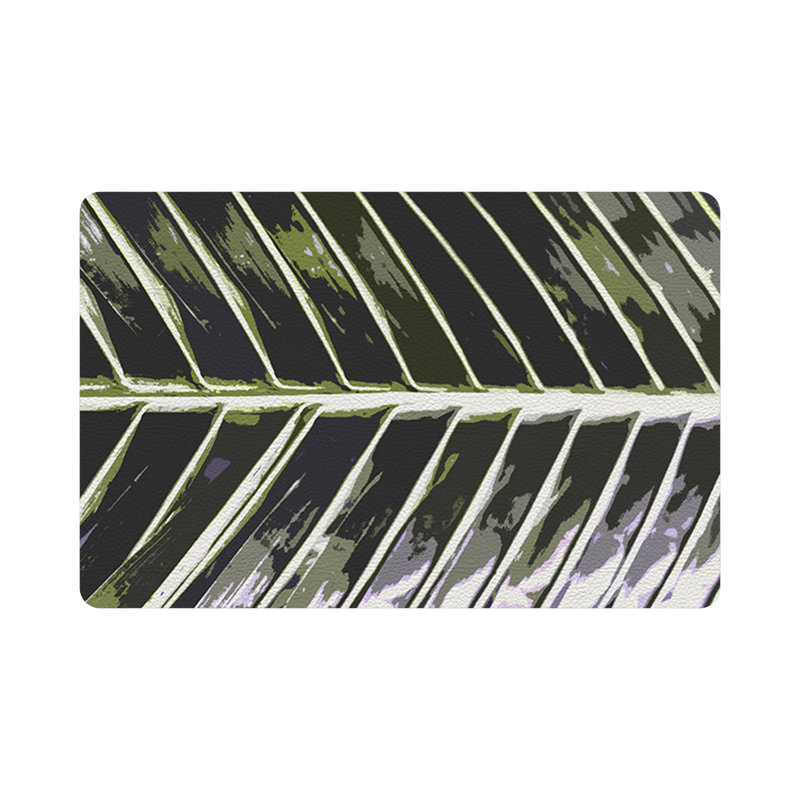 Tropical Leaf Vegan Leather Rectangle Pebble Placemat, Khaki