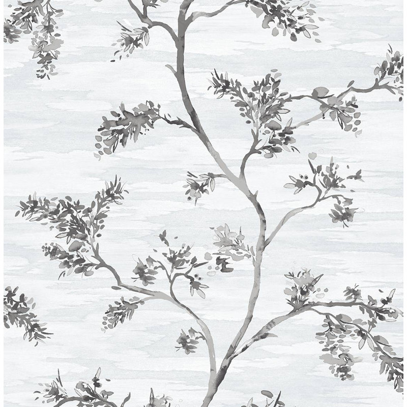 Papier peint floral Botalla, Bleu délavé / gris anthracite