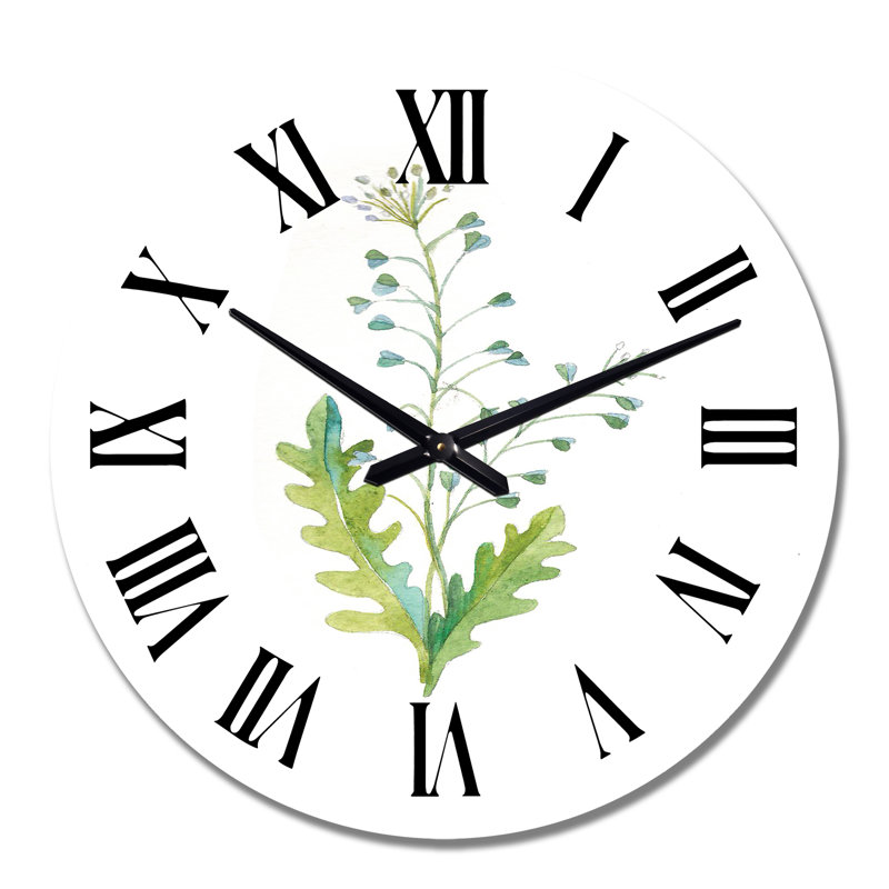 Vintage Herbs and Wild Flowers II - Horloge murale traditionnelle, Surdimensionné