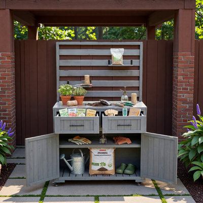 Grand chariot de barbecue pour îlot de cuisine avec plateau en acier inoxydable, petites tablettes mobiles, 2 tiroirs et armoire