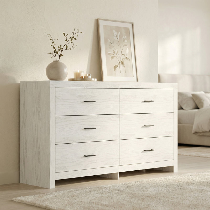 63'' W 6-Drawer Elegant Dresser, White