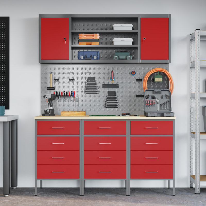Work Cabinet with Drawer, Red