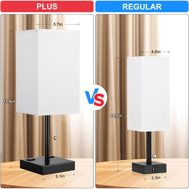 Modern Bedside Table Lamps Set With USB Charging Ports, AC Outlets, And Adjustable Colour Temperatures - Includes Pull Chain Control And Dimmable LED Bulbs