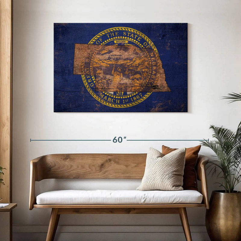 Borges State Map Over Nebraska Flag, 30" H x 45" W