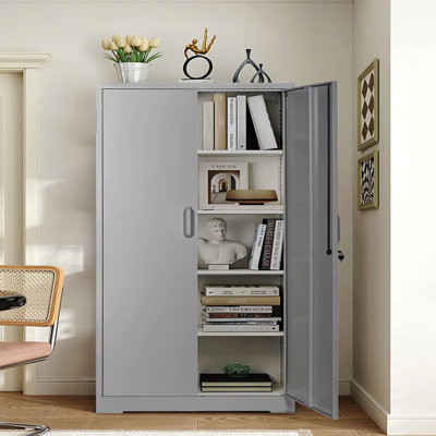 71" Gray Metal Storage Cabinet With Locking Doors And 4 Adjustable Shelves Heavy-Duty Steel Cabinet For Garage Laundry Office Or Warehouse