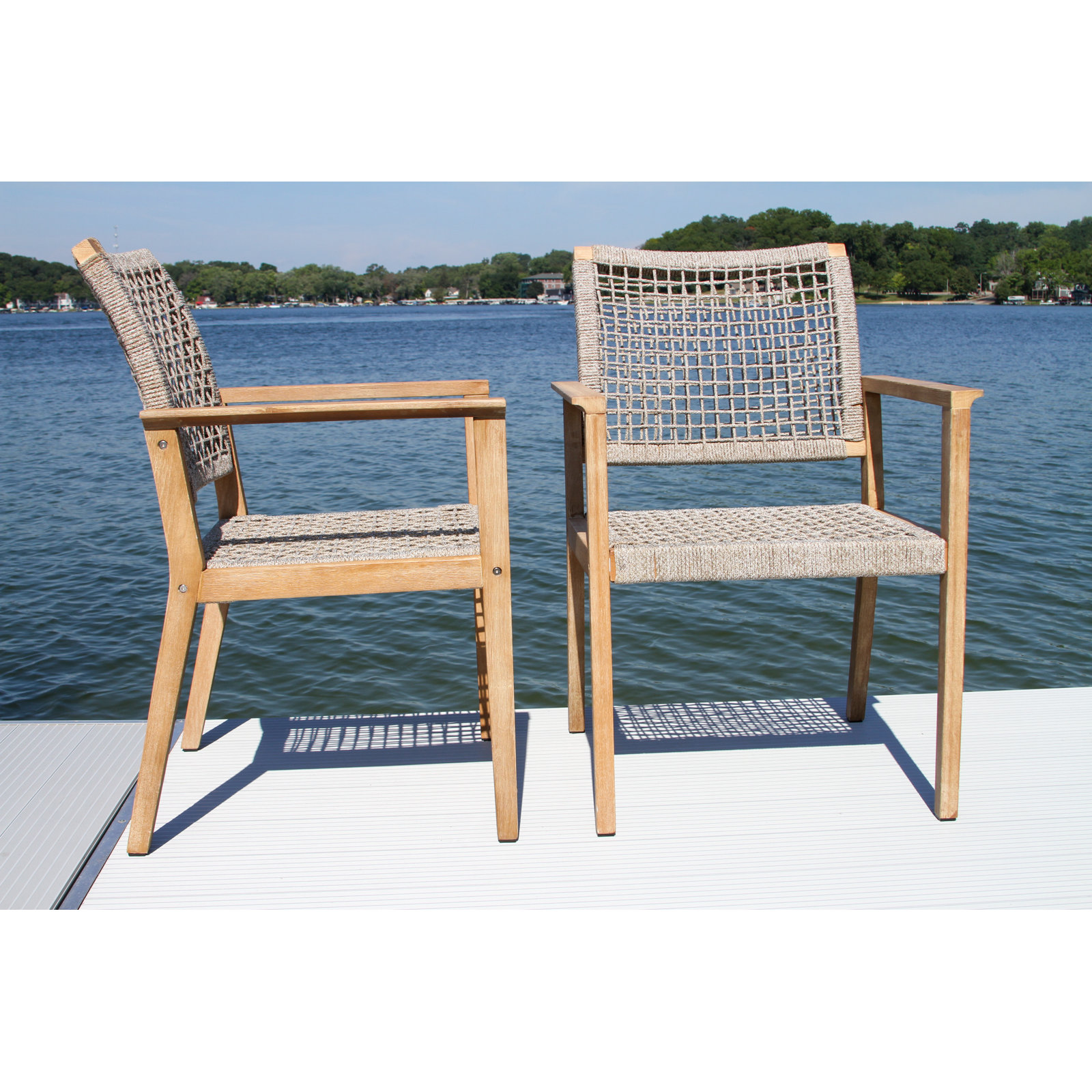 Fleur 5 Piece Eucalyptus Dining Set with Nautical Rope Chairs