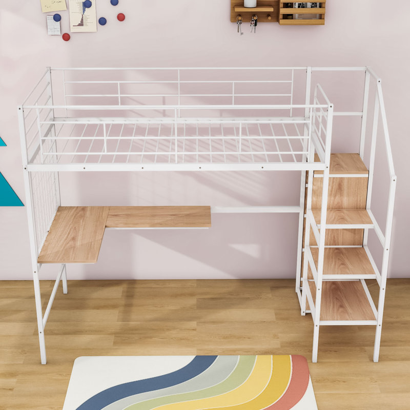 Morganti Metal Kids Loft Bed with Desk, Full, White