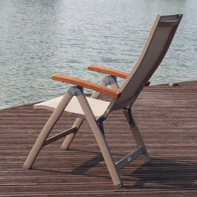 Chaise de patio réglable pliante, accoudoirs en teck, toile Phifertex, 660 lb