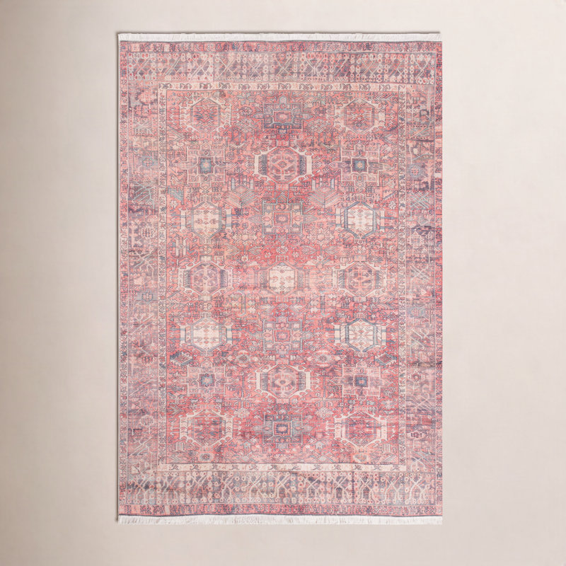Tapis oriental rouge / bleu / ivoire Conroy, Rectangle 3 pi x 5 pi