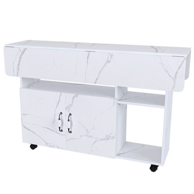 Multifunctional Extendable Folding Dining Table With Wheels, Movable Foldable Dining Table With 2 Drop Leaves And Storage Space, Space Saving Rectangle Collapsible Table For Small Spaces, White(11.81"W-27.65"W)