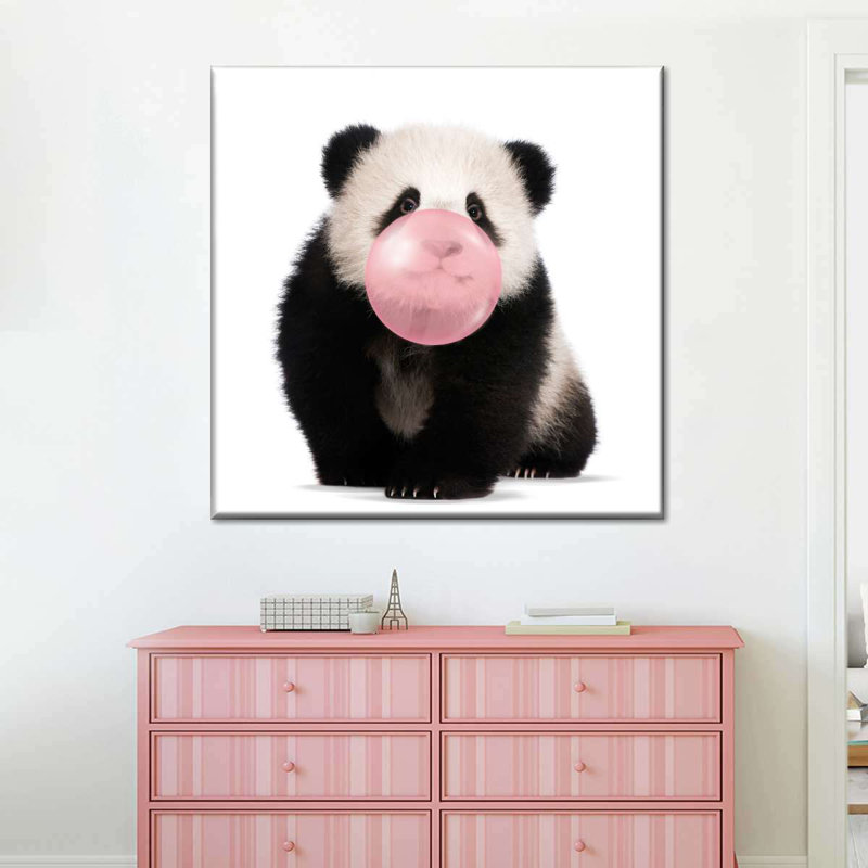 Impression sur toile Bubble Gum Baby Panda, H 16 po x l 16 po x P 1,25 po