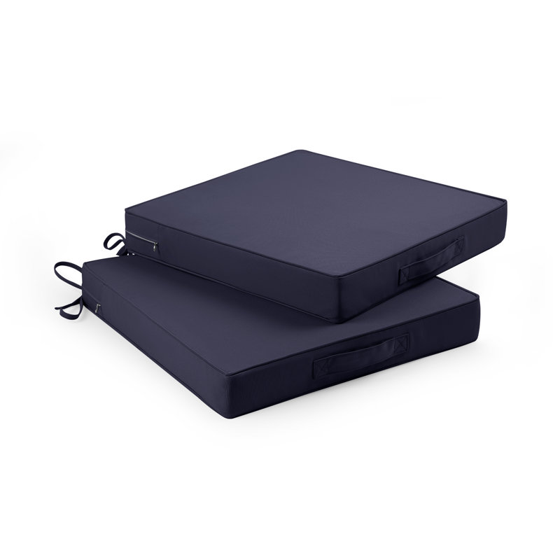 2-Piece Outdoor Cushion Set, Waterproof Fade Proof Patio Seat Pad with Carry Strap, Non-Slip Base & Zipper Removable Cover,navy