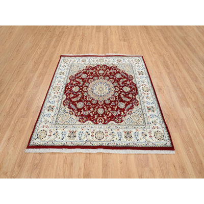 6'x6' Red Nain Flower Design 250 KPSI Pure Wool Hand Knotted Square Rug F6EF69B39CA7487DAE1EF994AB48451E