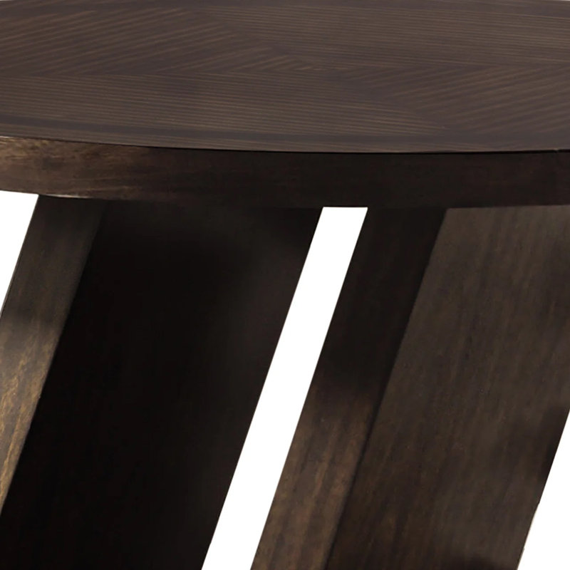 Hols Dining Table, 54 Inch Espresso Brown Wood Top, Angled Pedestal Legs