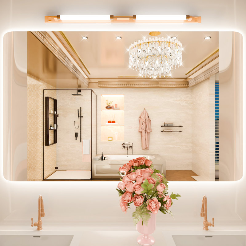 Miroir de salle de bain en verre trempé rétroéclairé à DEL avec éclairage à intensité variable de température de 3 couleurs, miroir de salle de bain en verre trempé avec UL Rohs ETL et garantie de 3 ans