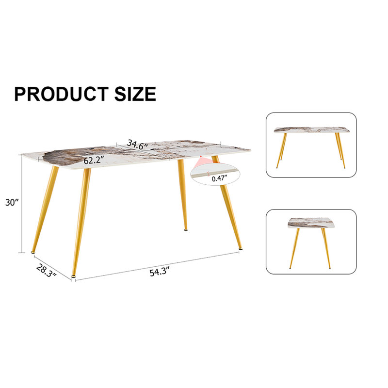 Shand Sintered Stone Dining Table, White/Gray, 30" H x 62" L x 34.6" W