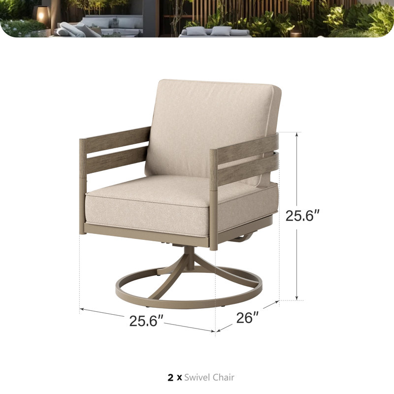 Chaises pivotantes d'extérieur - Structure en faux bois, sièges rembourrés