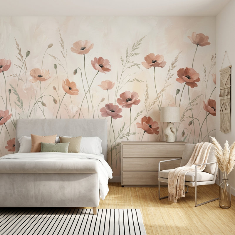 Papier peint fleurs de pavot, 200 po x 120 po, Texturé non collé
