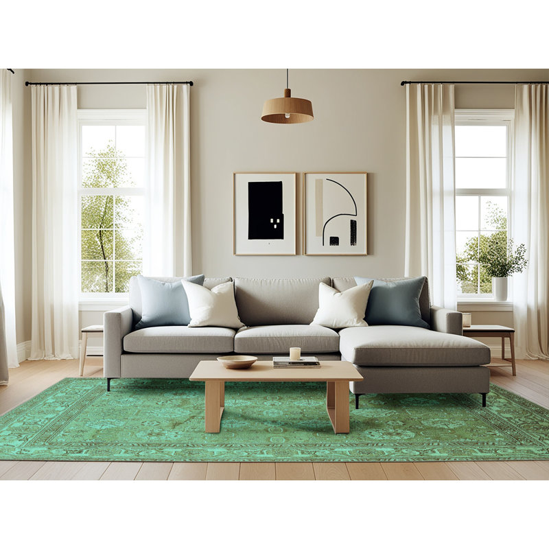 Tapis oriental en laine / polyester tissé à la machine en bleu, Rectangle 6 pi x 9 pi