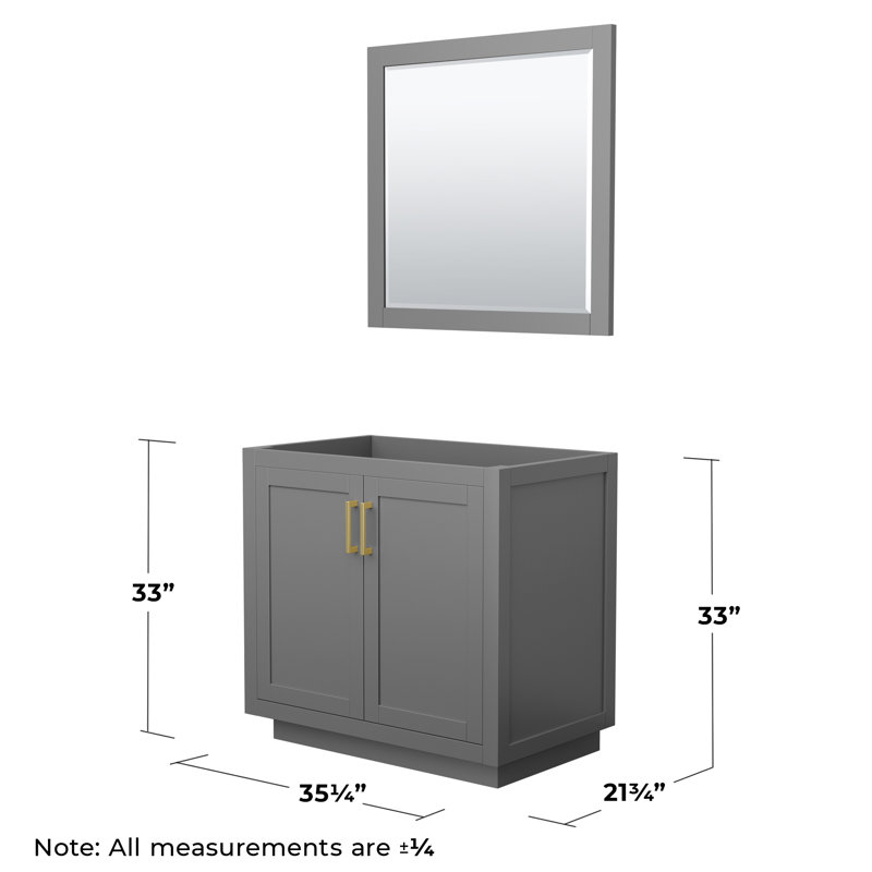 Base de meuble-lavabo simple autoportante 35,25 po Miranda avec miroir 34 po Miranda, Gris foncé / or brossé