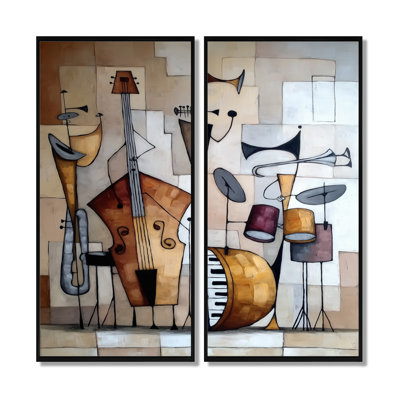 «Abstract Jazz Band In New York City», reproduction d'art sur toile, art mural rétro brun, 2 pièces