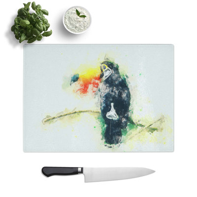 Tempered Glass Toucan Bird in Abstract Chopping Board