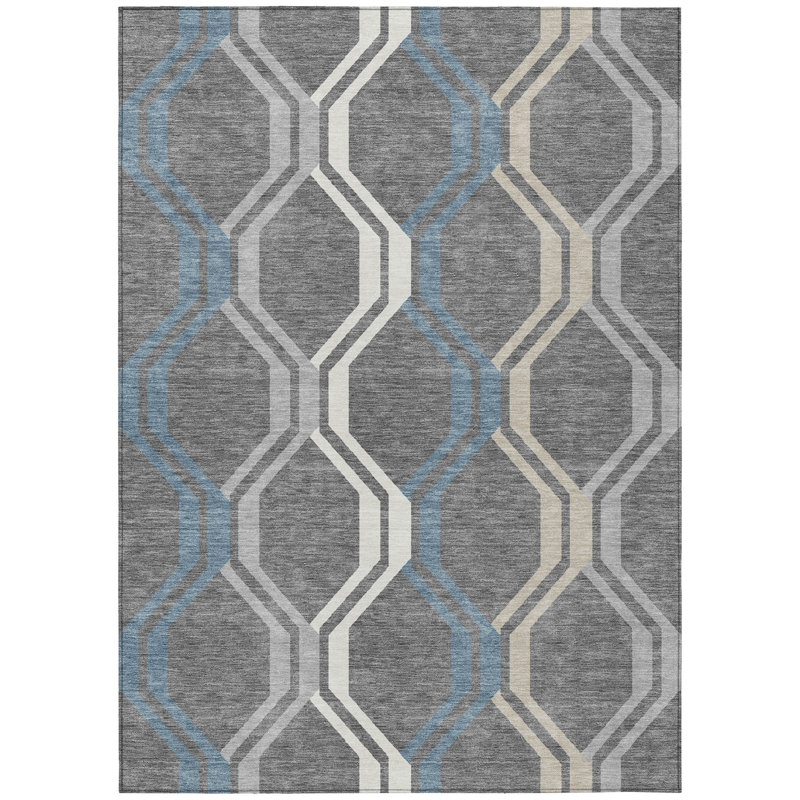 Machine Washable Indoor/Outdoor Hashlamoun ACN2326 Mid-Century Modern Rug, Rectangle 5' x 7'6"