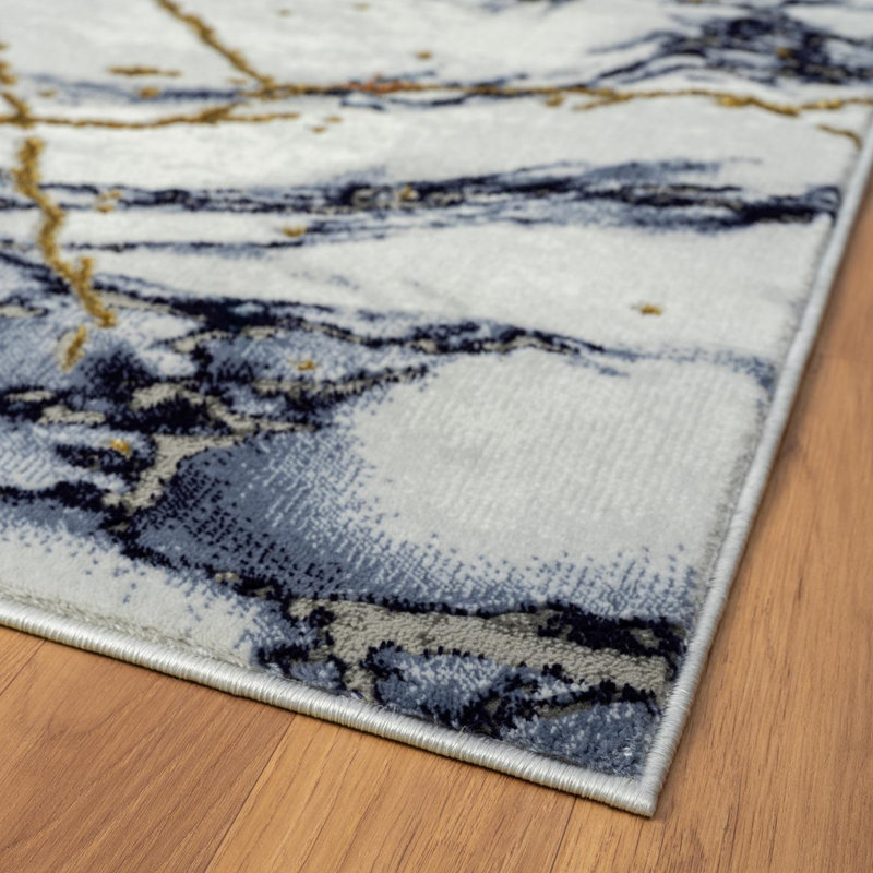 Tapis abstrait en polypropylène tissé à la machine en ivoire / gris / brun Madilin, Rectangle 6 pi x 9 pi