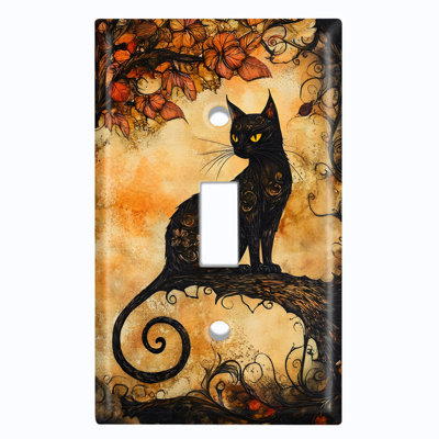 Couvercle de plaque d'interrupteur en métal; Bascule de taille standard 1 US - chat gothique