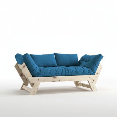 Convertible Pine Wood 2-Seat Outdoor Sofa With Waterproof Linen Cushions