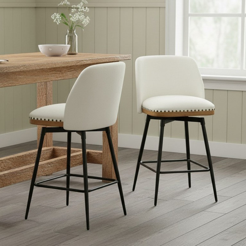 Swivel Upholstered 26" Counter Stools With Wood Trim, 2