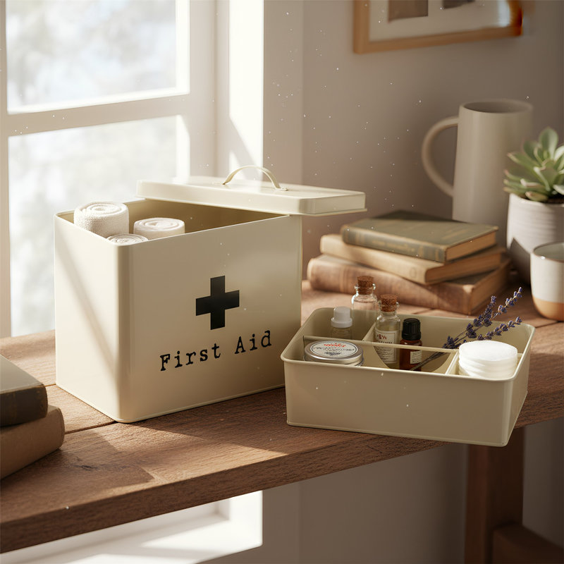 Harbour Housewares Vintage Metal First Aid Box - 29cm, Cream