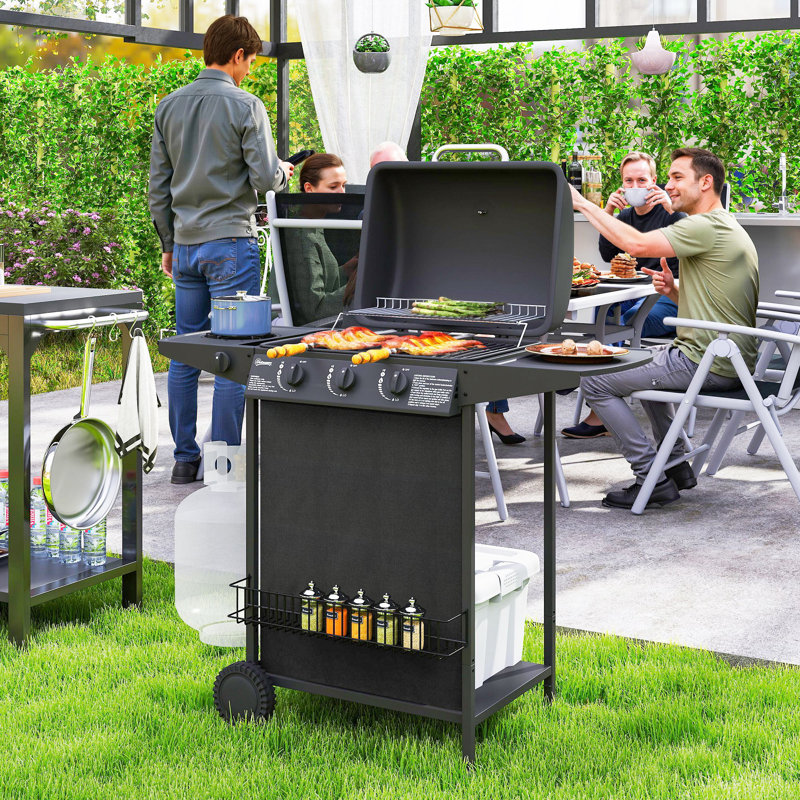 3+1 Burner Propane Gas BBQ Grill, Portable Gas Grill, Black