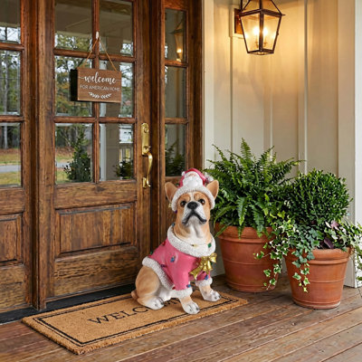 Parker Holiday Christmas Dog Statue with Santa Hat for Outdoor Home Decor