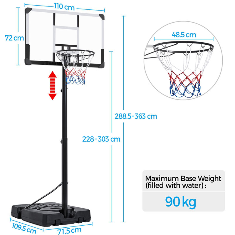 Yaheetech  Adjustable Height Adjustable Foldable 110Cm Metal Portable Fill-Size Basketball Hoop