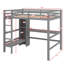 Full-Size Wooden High Loft Bed With Under-Bed Workstation & Versatile Shelving Units-649224094