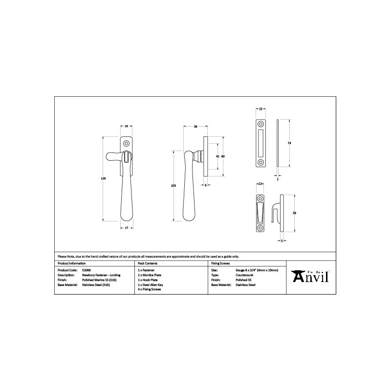 Newbury SS (316) Locking Fastener, Polished Marine SS (316)