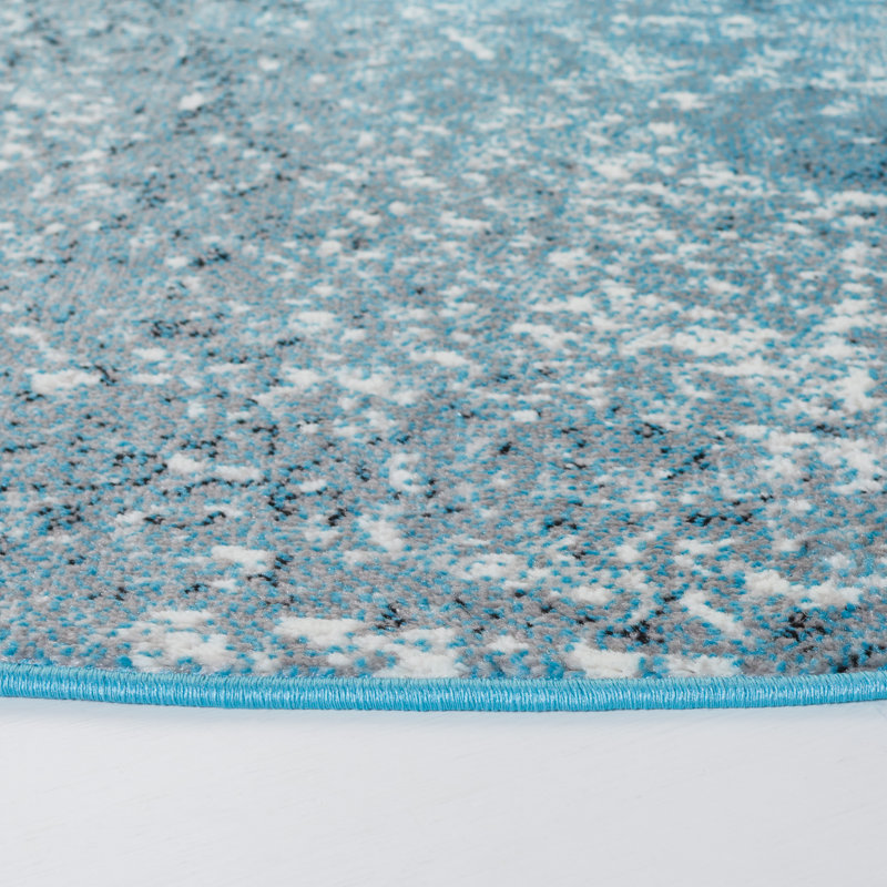 Mclawhorn Abstract Silver / Blue Power Loomed Area Rug, Round 6'7"